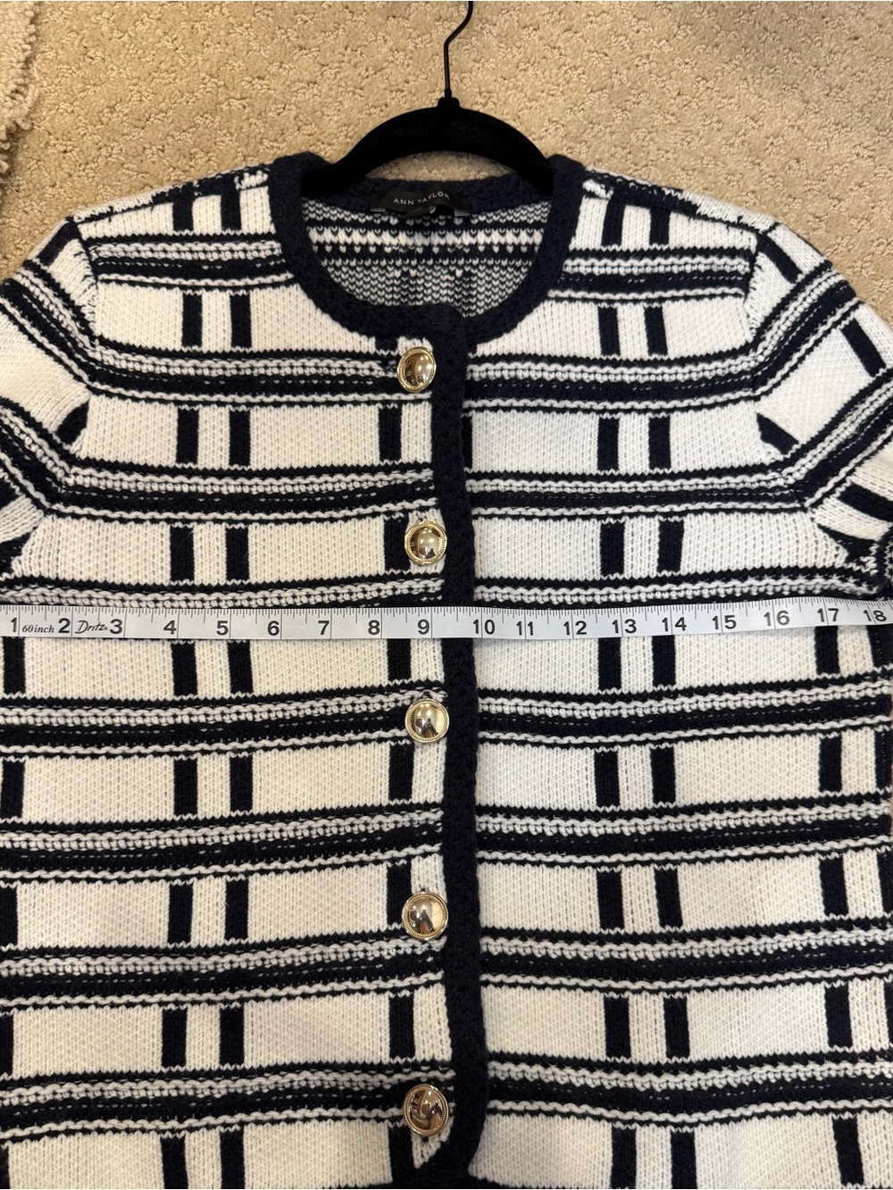 ANN TAYLOR Striped Knit  Cardigan Sweater Size S Gold Buttons White and Blue - Picture 7 of 9